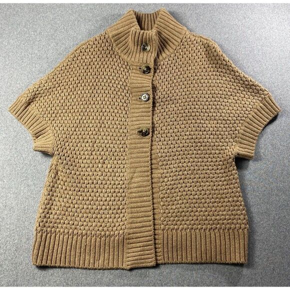 Banana Republic Short Sleeve Sweater Womens Sz XL Brown Chunky Button Wool Blend - Picture 1 of 4